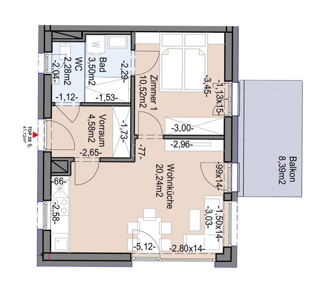 Gef&ouml;rderte Neubauwohnung mit 2 Zimmern in 1. Stock